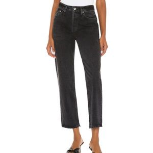 AGOLDE - Lana Crop Mid-Rise Vintage Straight Jeans in Rhyme (Black)